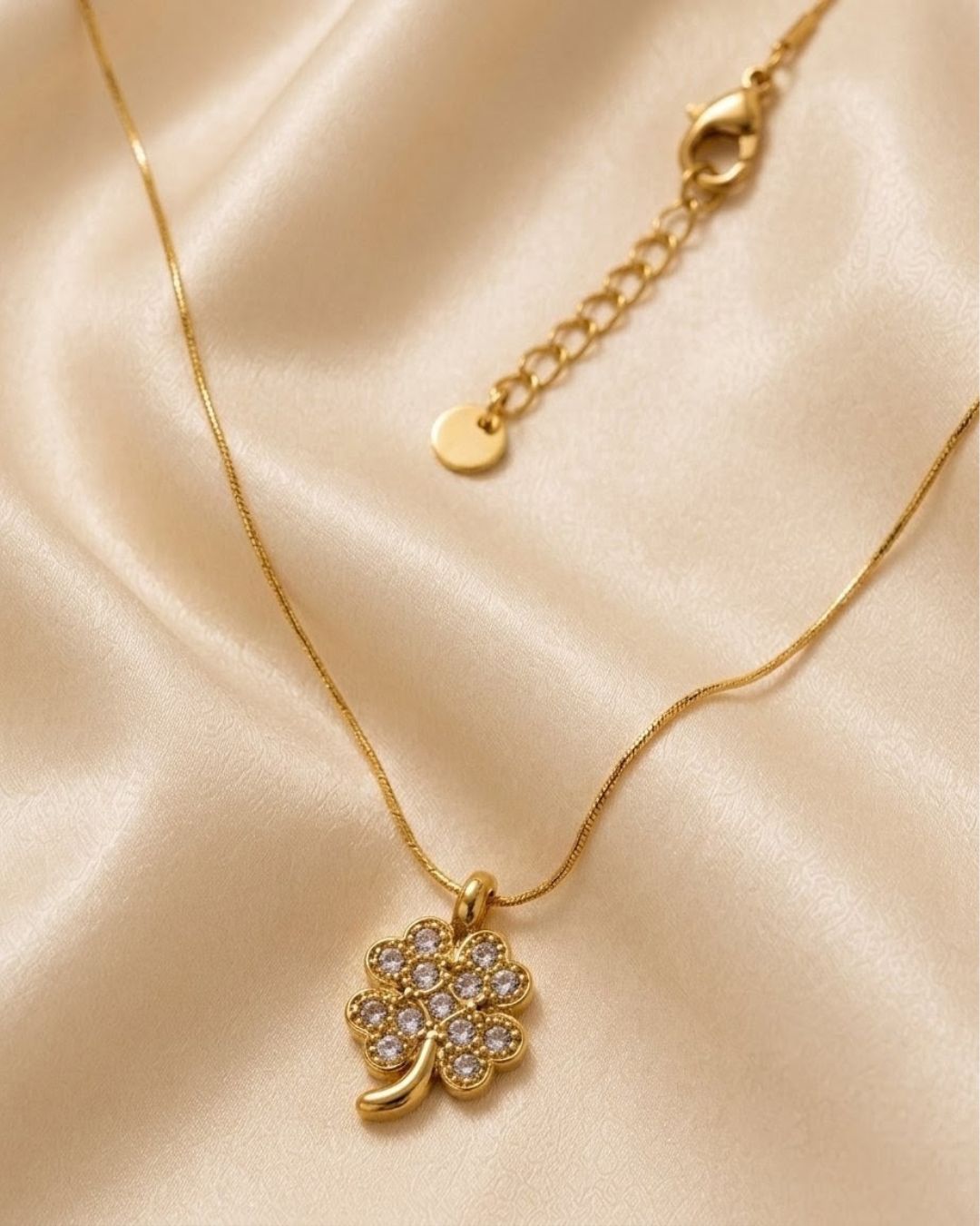 Pavé Crystal Four Leaf Clover Gold Plated Necklace