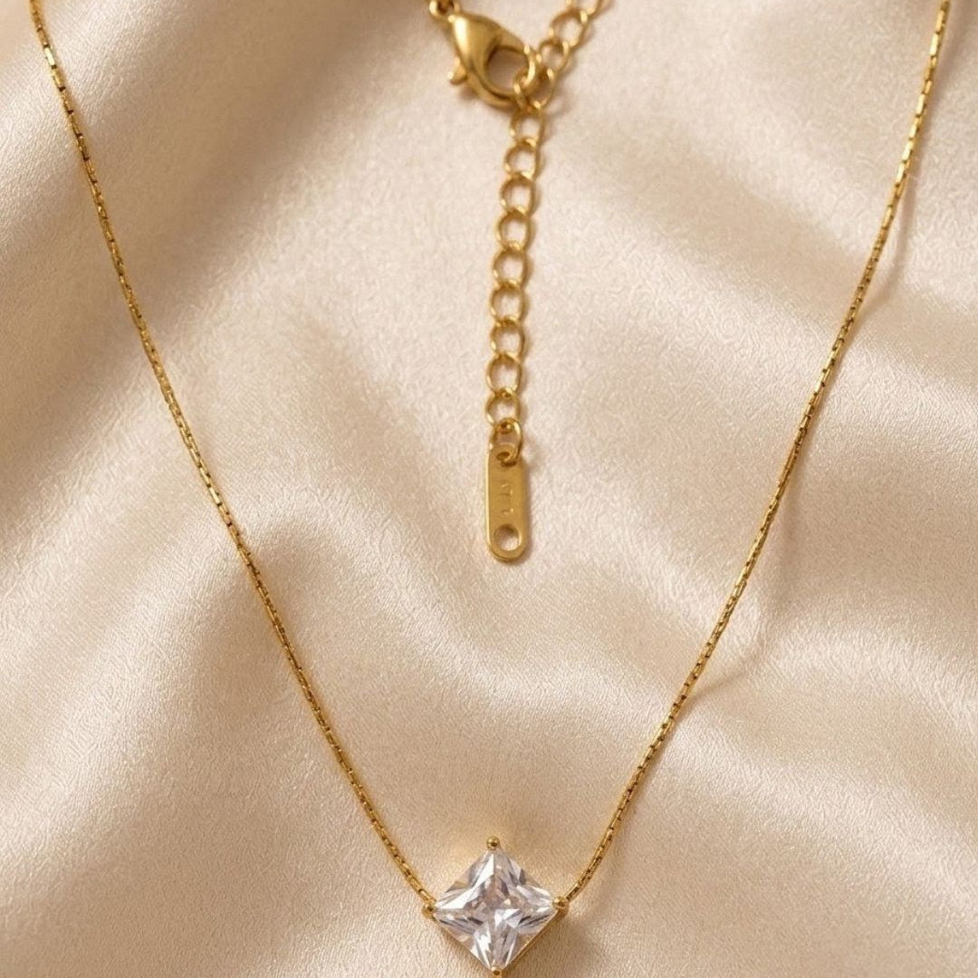 Princess Cut Crystal Gold Plated Necklace