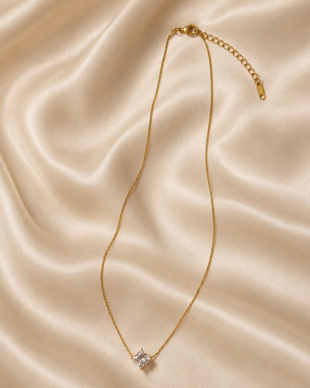 Princess Cut Crystal Gold Plated Necklace