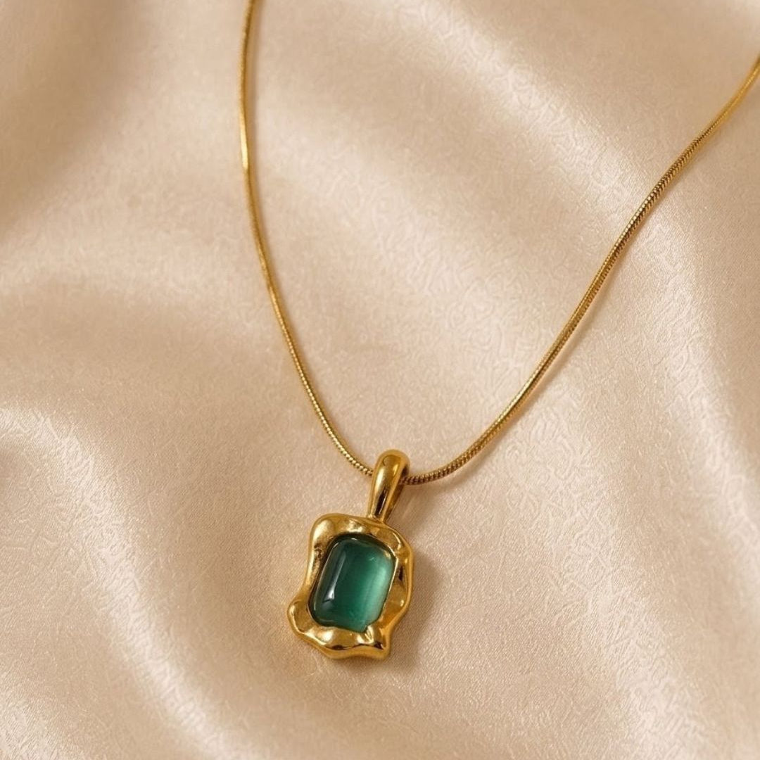 Organic Green Gem Gold Plated Necklace