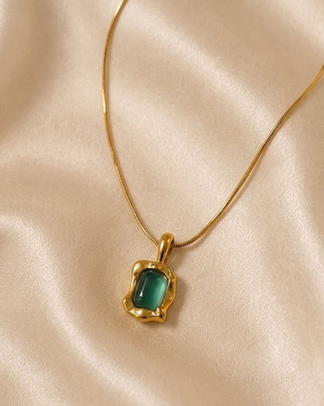 Organic Green Gem Gold Plated Necklace