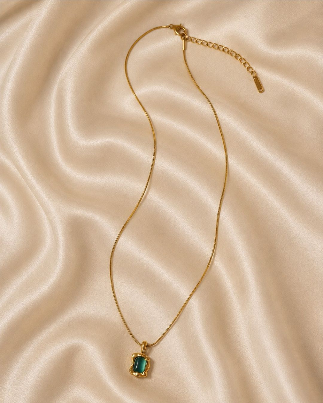 Organic Green Gem Gold Plated Necklace