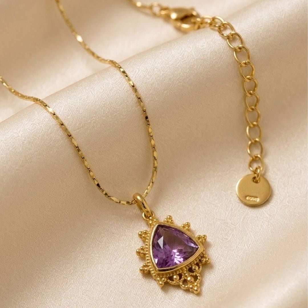 Triangle Pink Gem Beaded Gold Plated Necklace