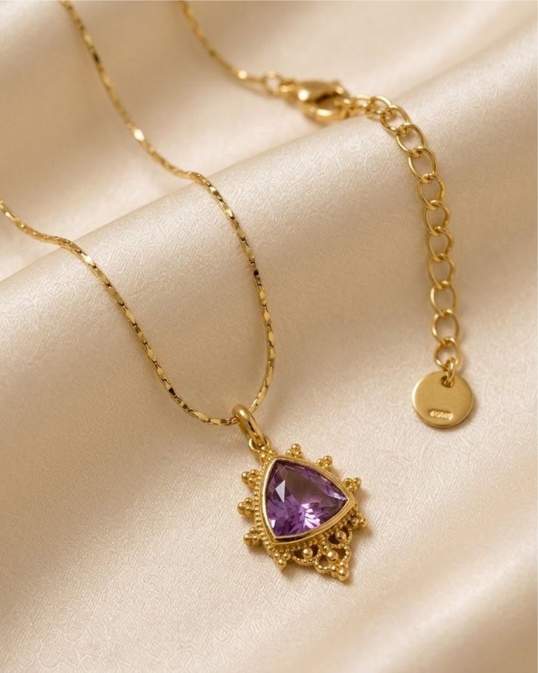 Triangle Pink Gem Beaded Gold Plated Necklace