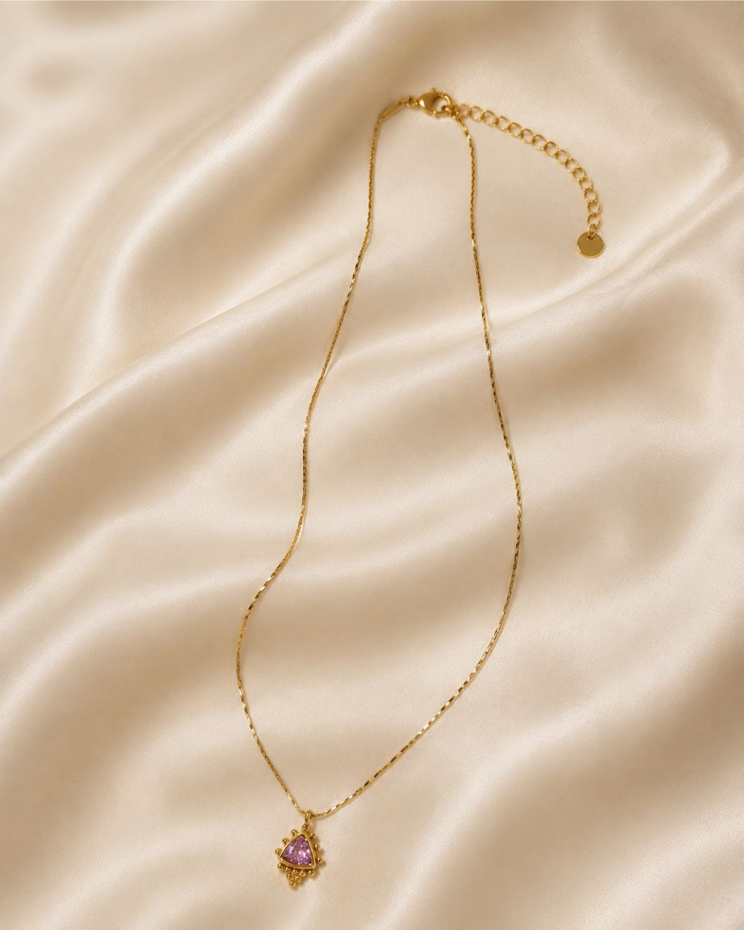Triangle Pink Gem Beaded Gold Plated Necklace