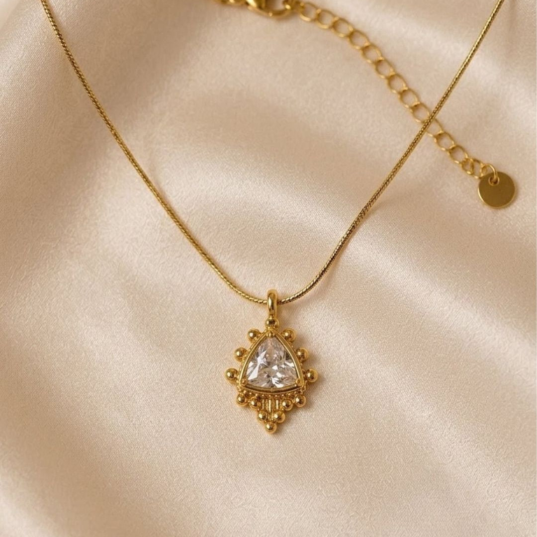 Triangle Crystal Beaded Gold Plated Necklace