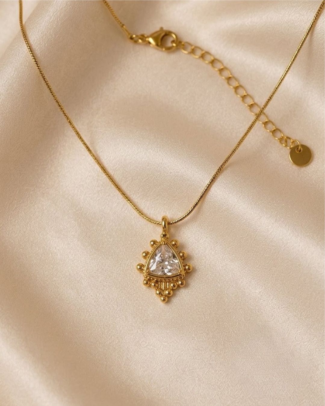 Triangle Crystal Beaded Gold Plated Necklace