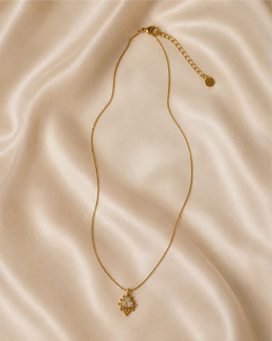 Triangle Crystal Beaded Gold Plated Necklace