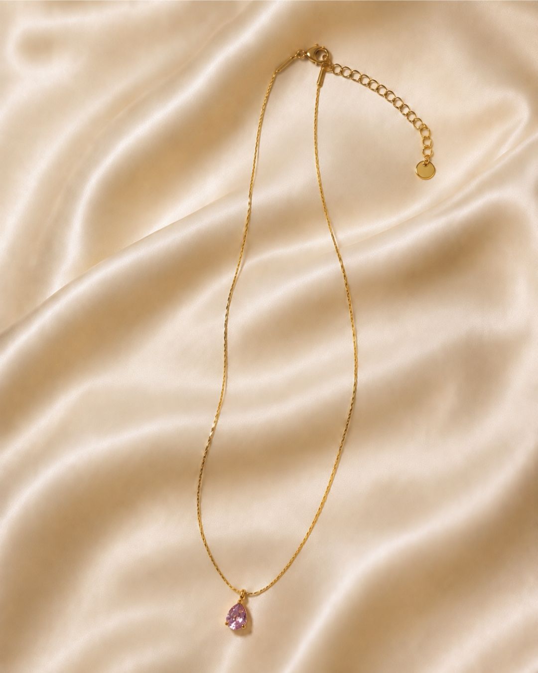 Teardrop Pink Crystal Gold Plated Necklace
