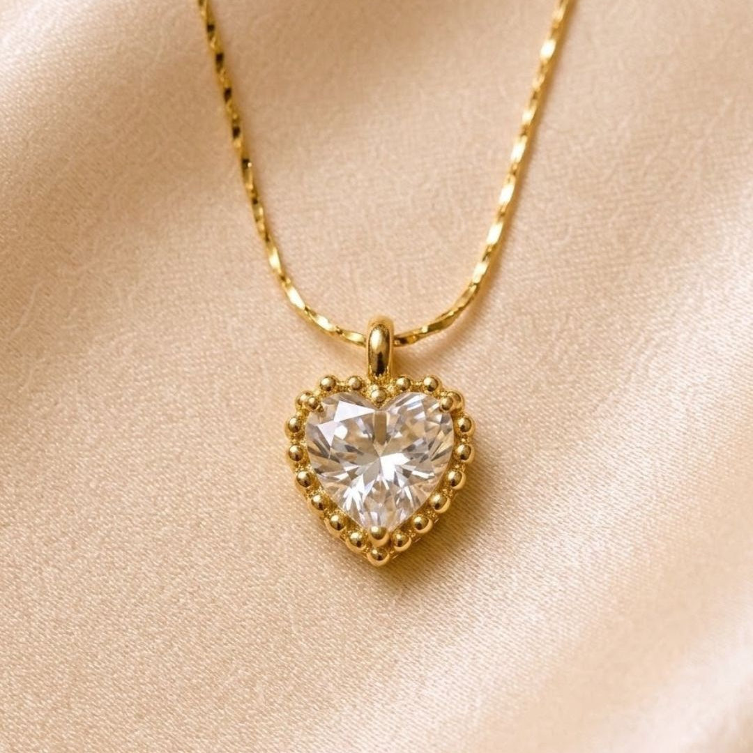 Heart Crystal Beaded Gold Plated Necklace