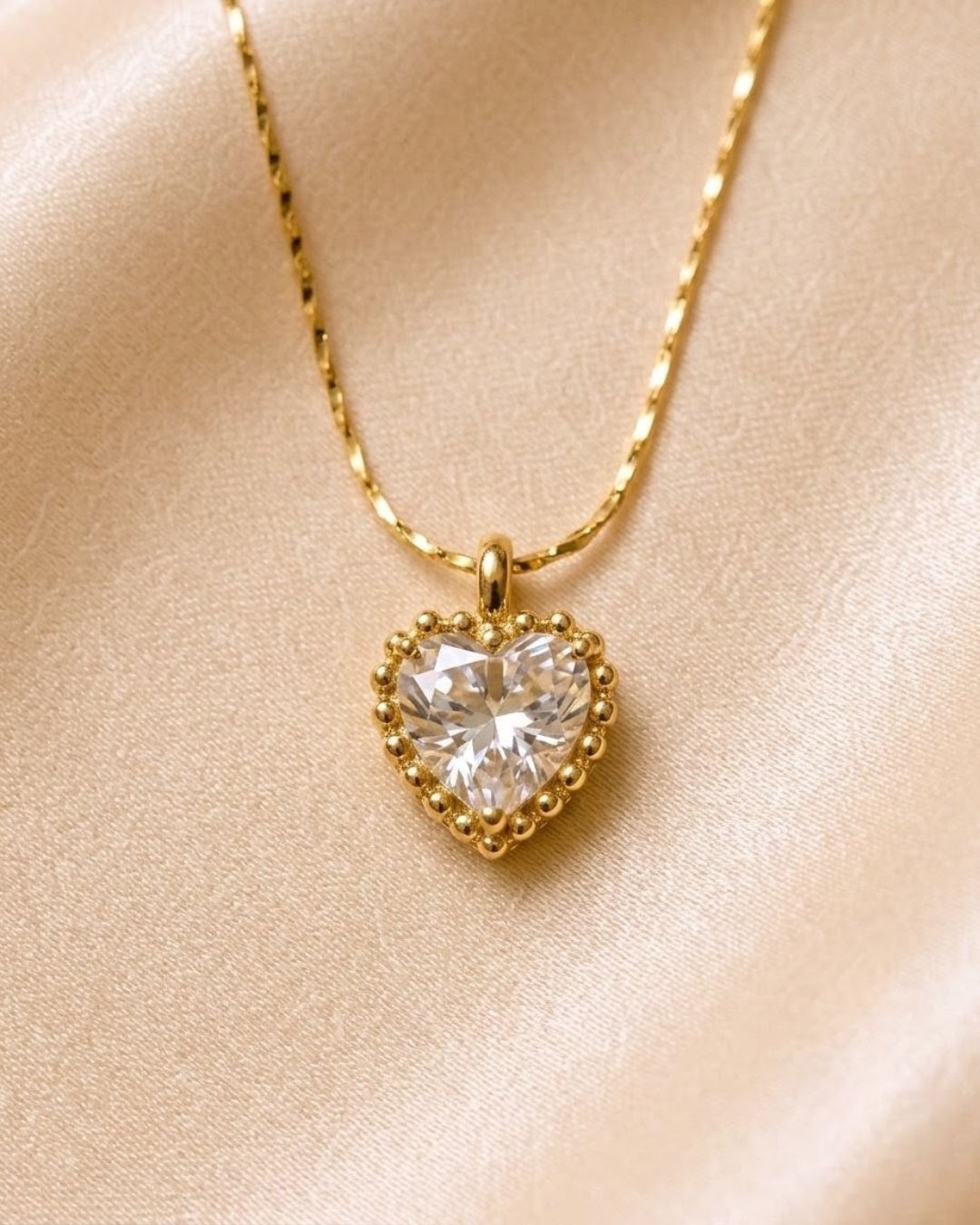Heart Crystal Beaded Gold Plated Necklace