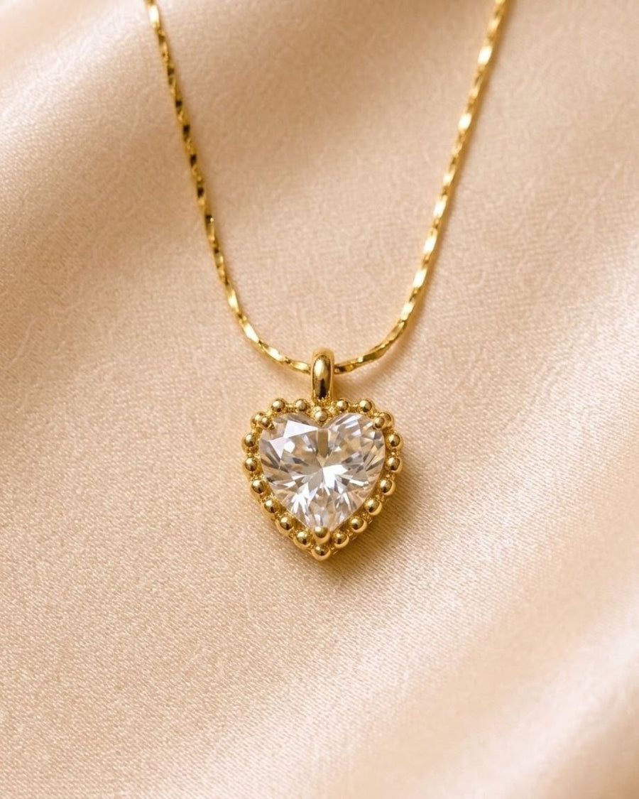 Heart Crystal Beaded Gold Plated Necklace