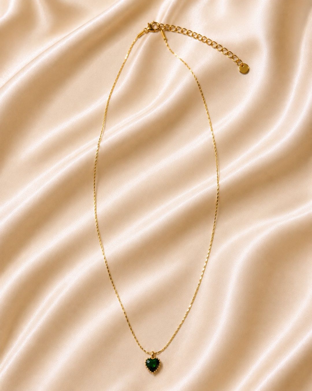 Heart Green Gem Beaded Gold Plated Necklace