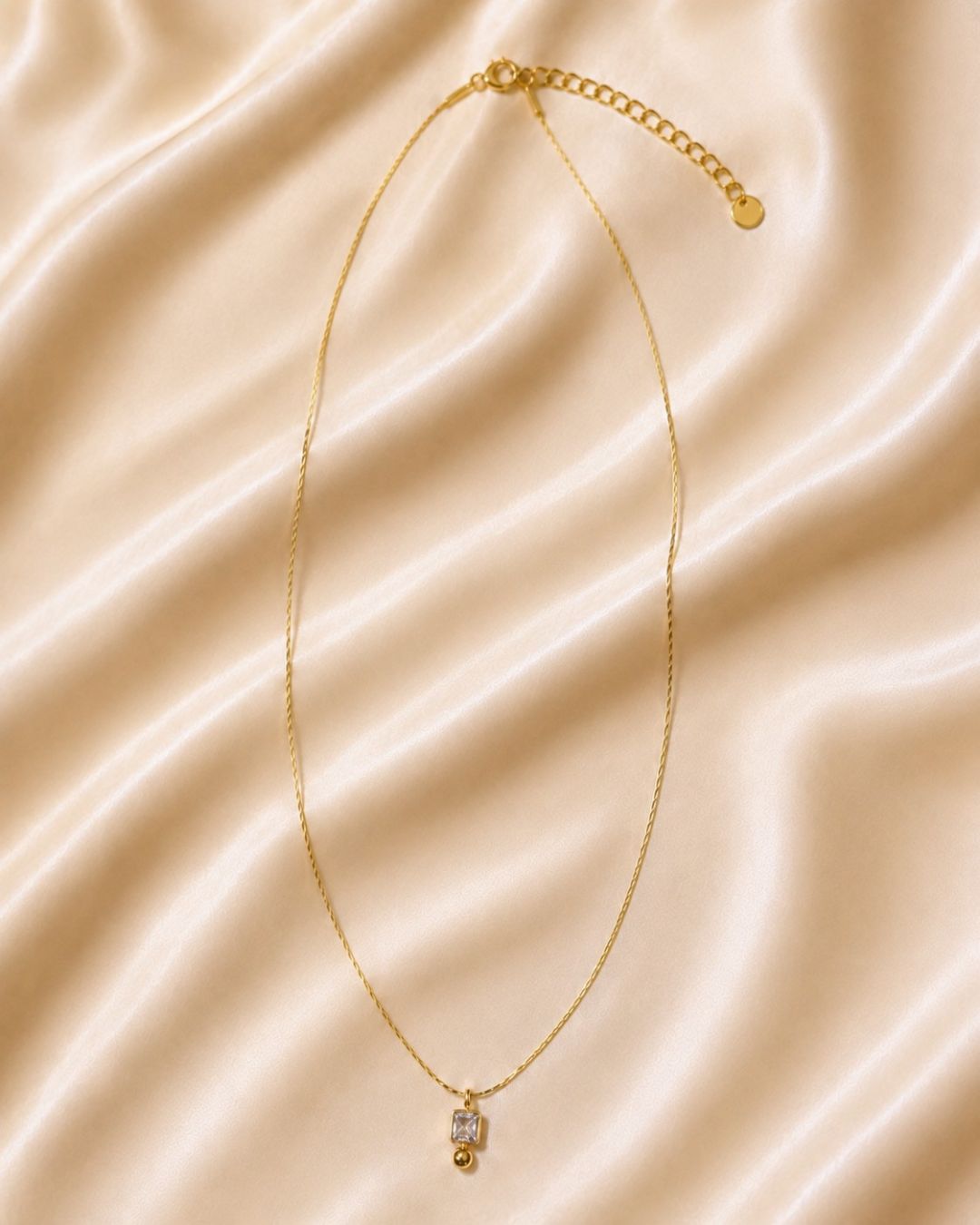 Square Crystal Bead Drop Gold Plated Necklace