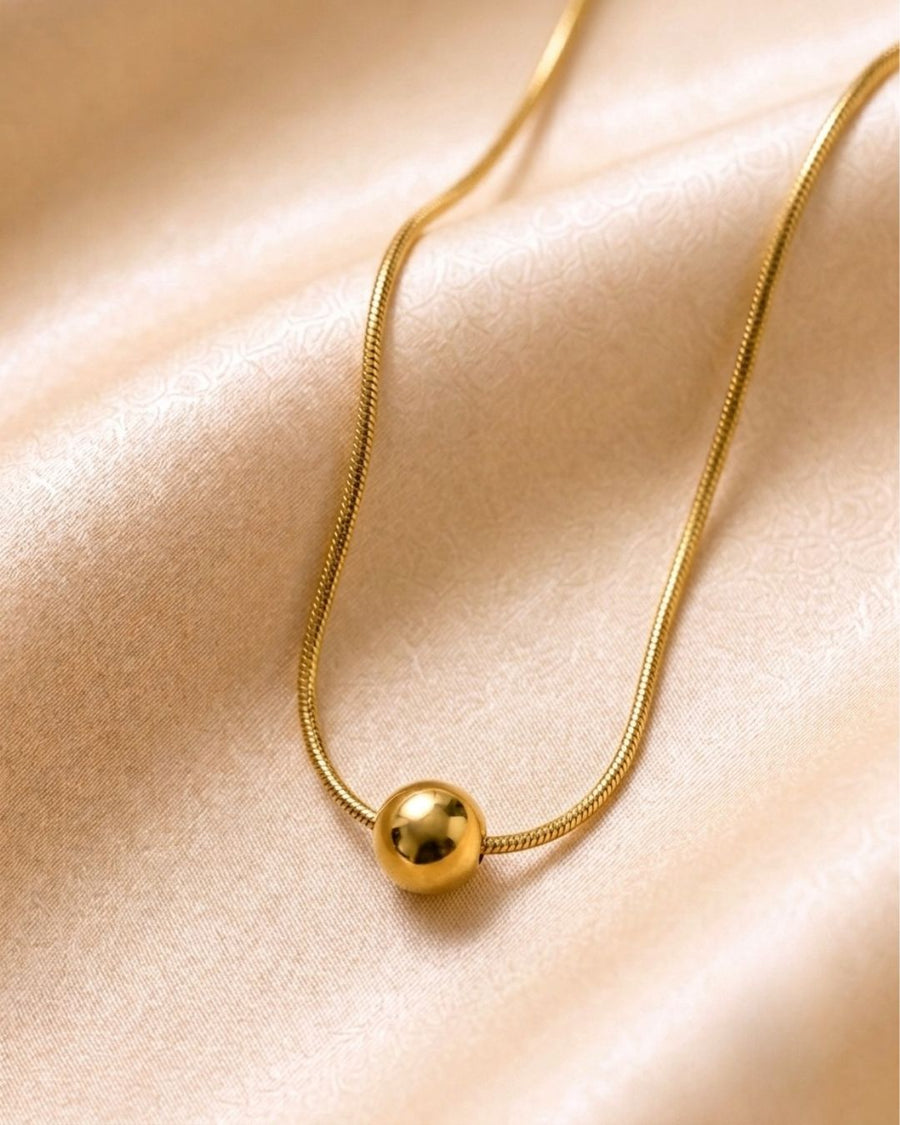 Gold Sphere Bead Pendant Necklace