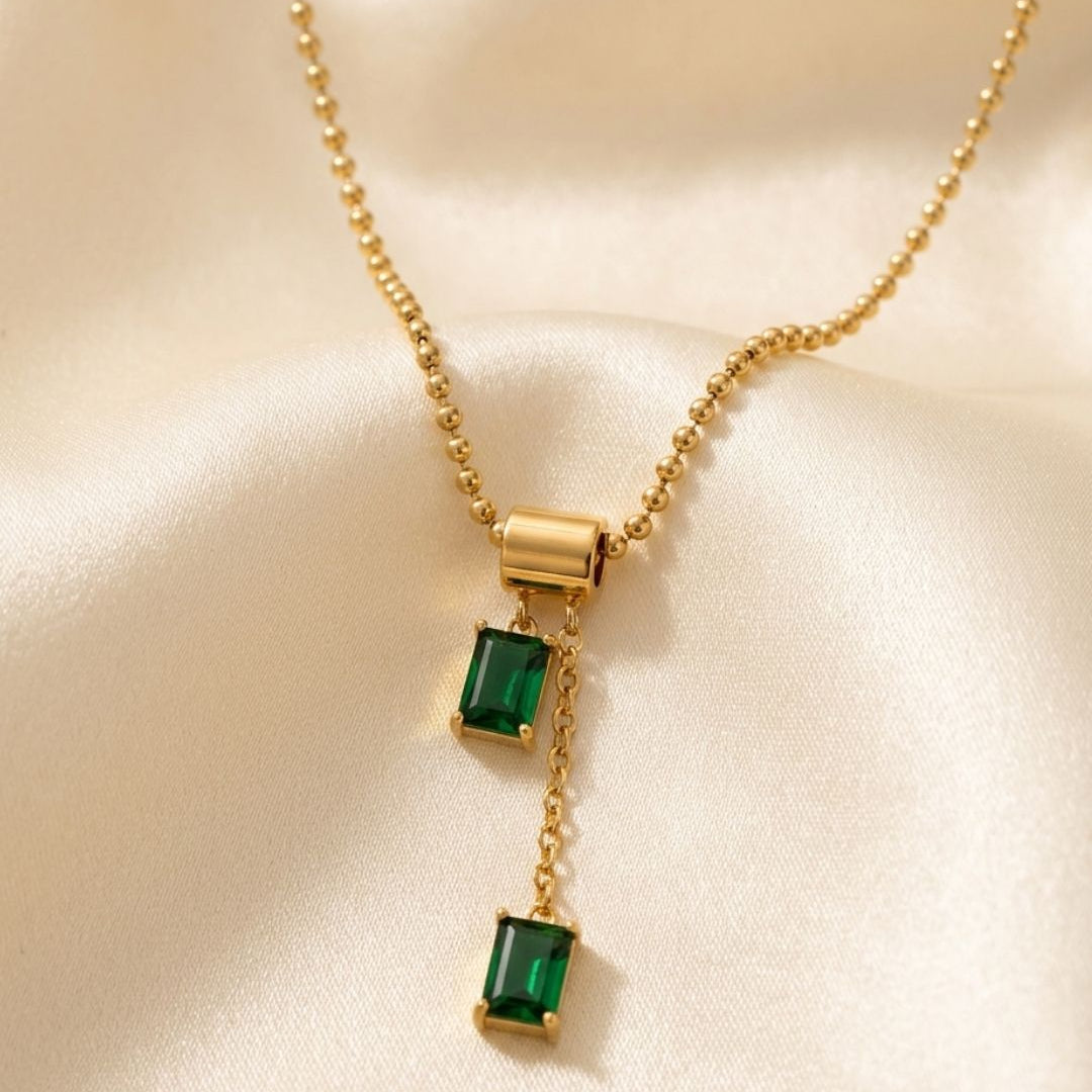 Verdante Emerald Drop Gold Plated Necklace