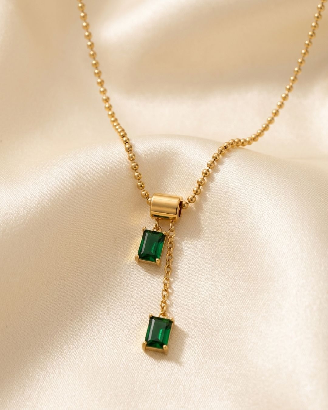 Verdante Emerald Drop Gold Plated Necklace