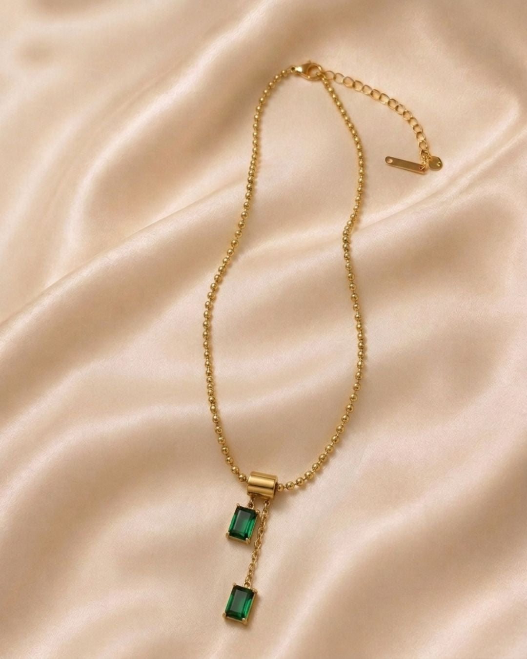 Verdante Emerald Drop Gold Plated Necklace