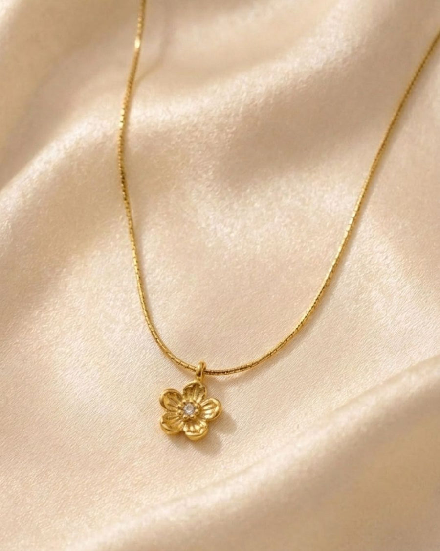 Flora Bloom Solitaire Gold Plated Necklace