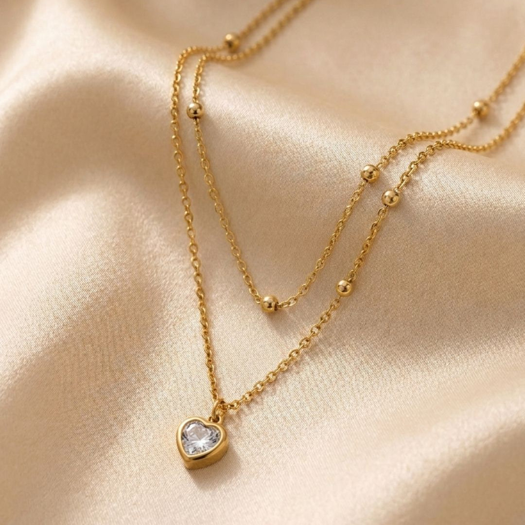 Celeste Crystal Heart Beaded Gold Plated Necklace