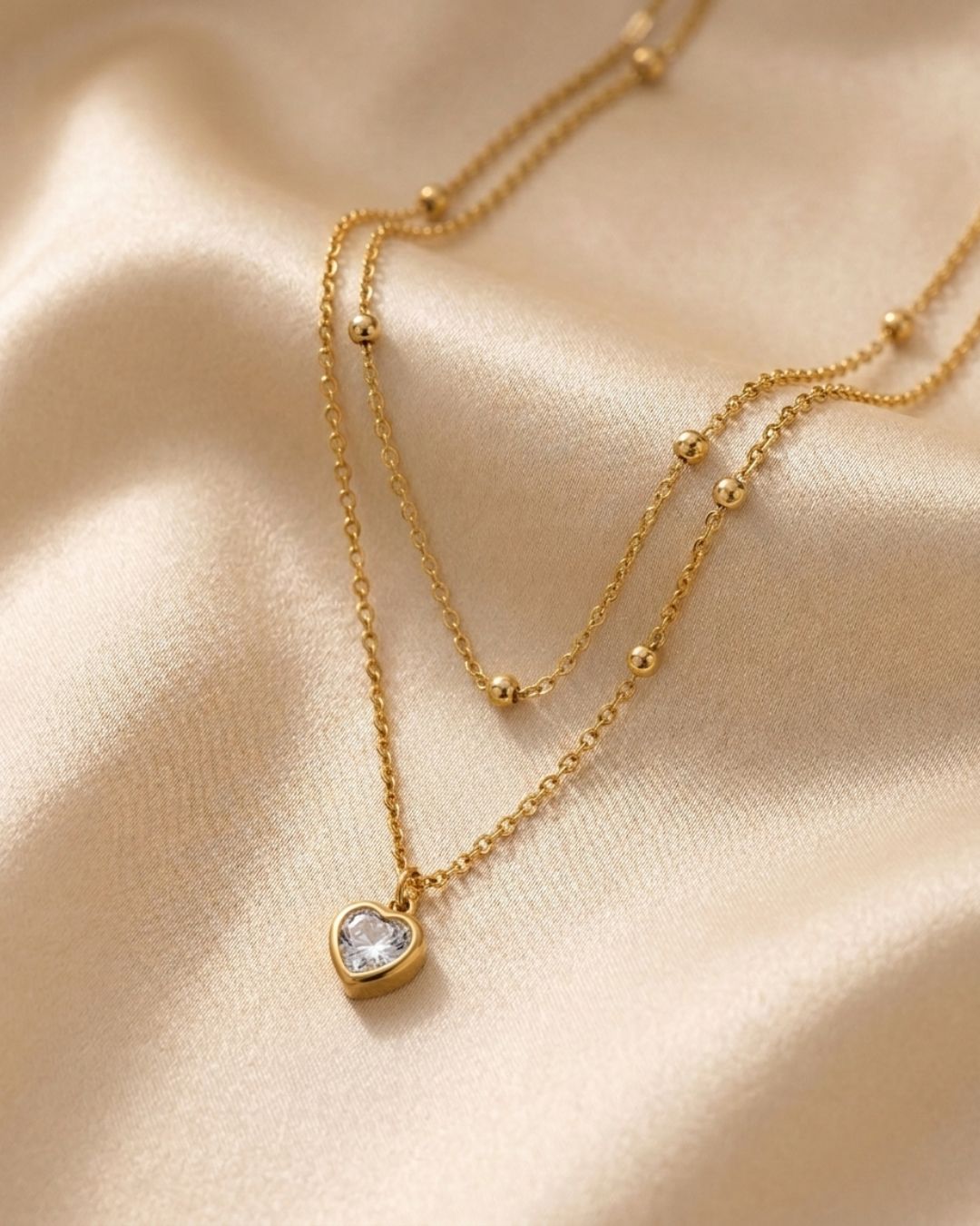 Celeste Crystal Heart Beaded Gold Plated Necklace