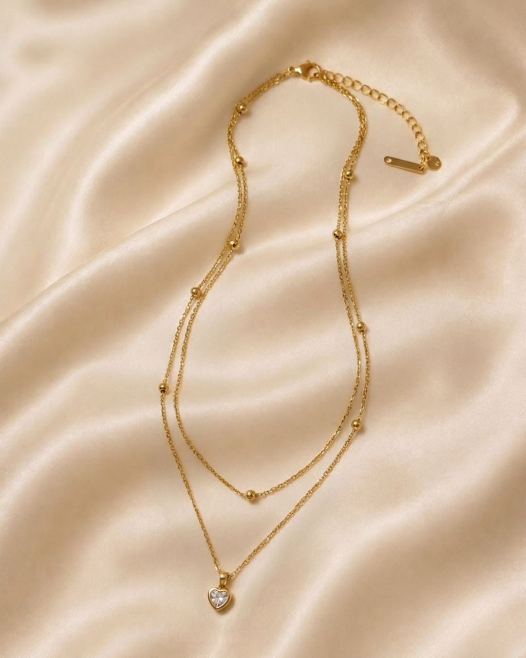 Celeste Crystal Heart Beaded Gold Plated Necklace