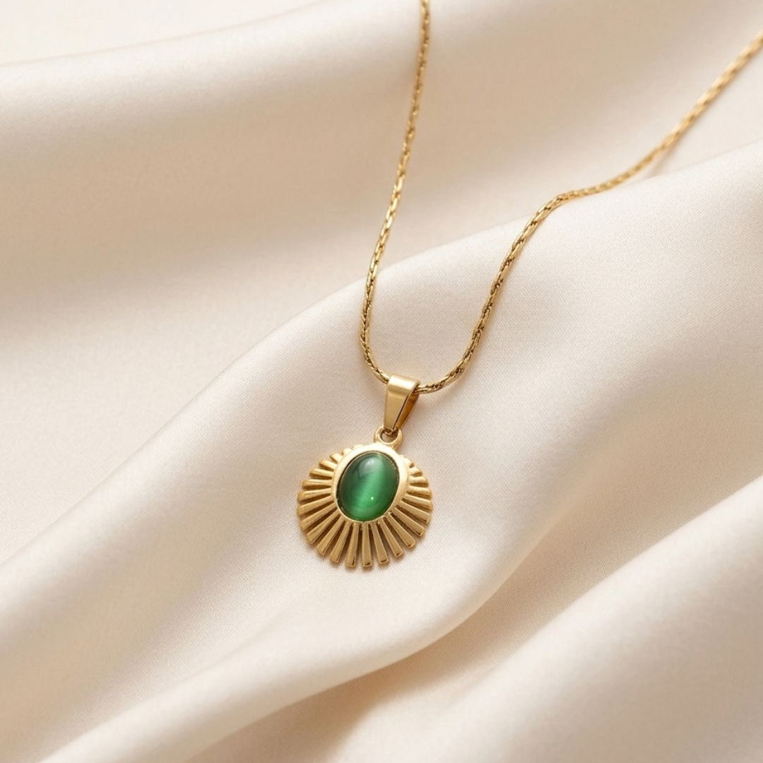 Solstice Emerald Sunburst Gold Plated Necklace