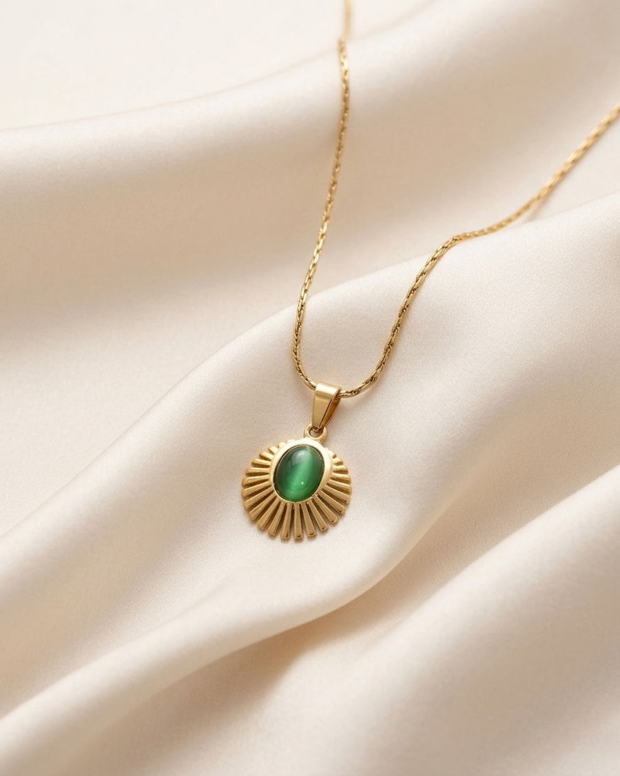 Solstice Emerald Sunburst Gold Plated Necklace