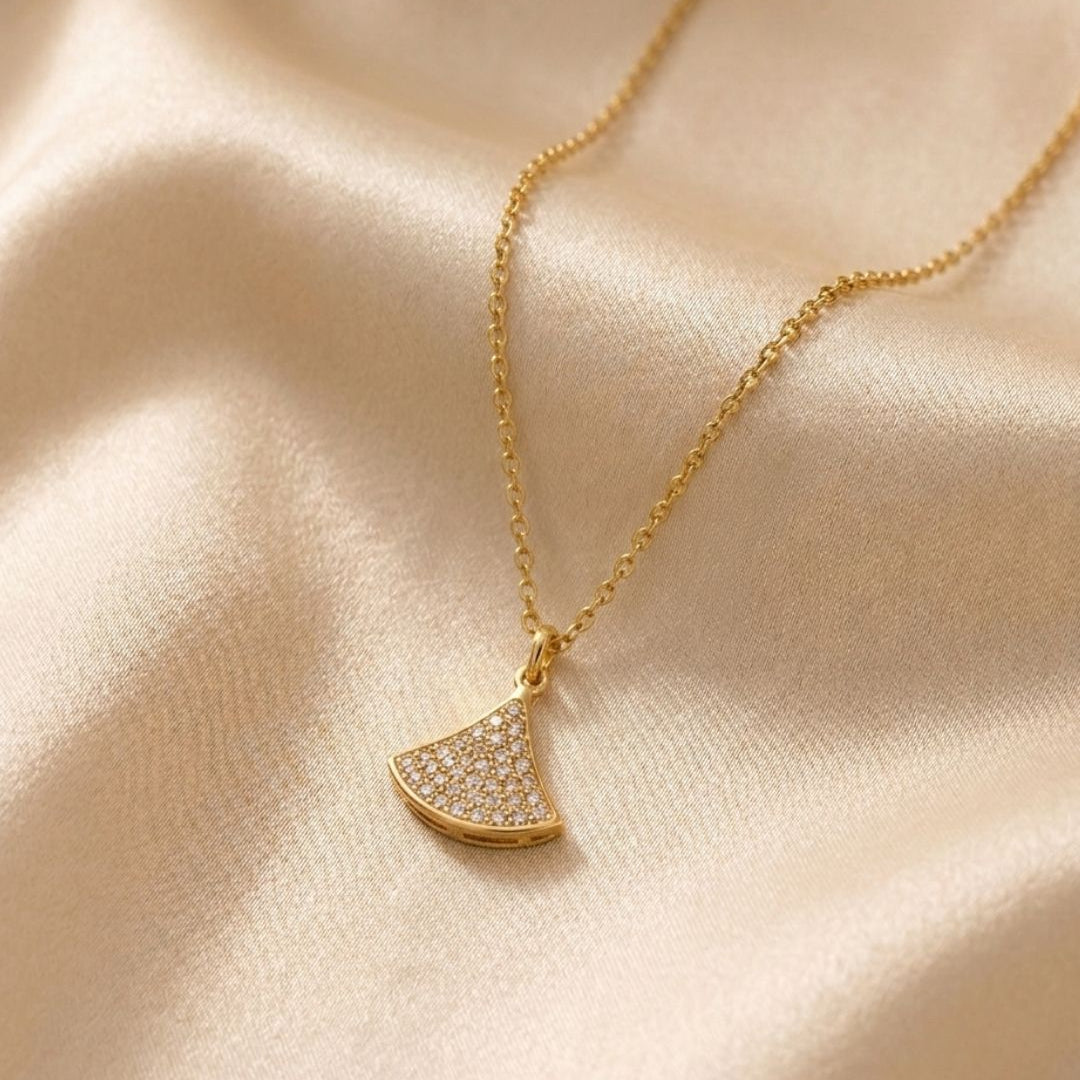 Aethel Fan Pavé Gold Plated Necklace