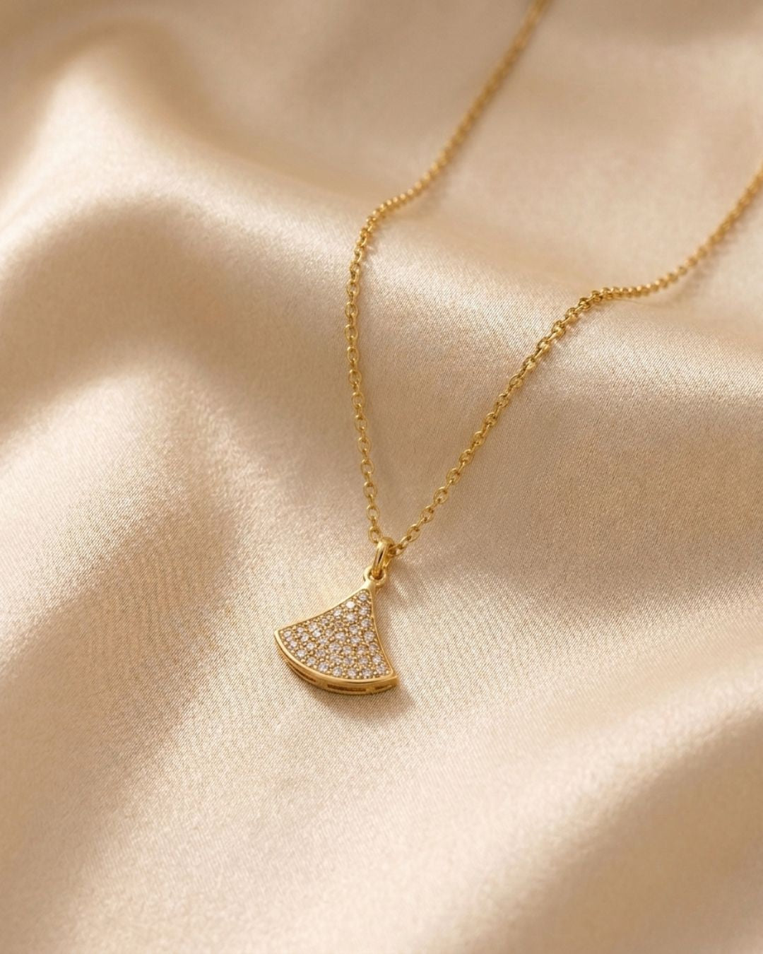 Aethel Fan Pavé Gold Plated Necklace