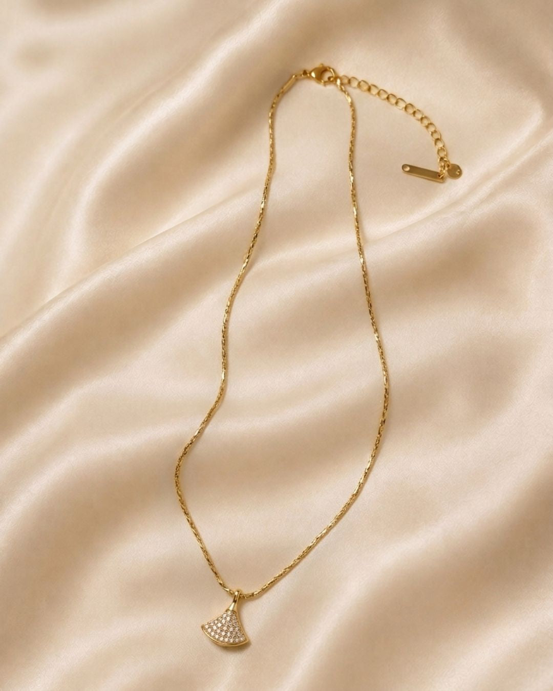 Aethel Fan Pavé Gold Plated Necklace