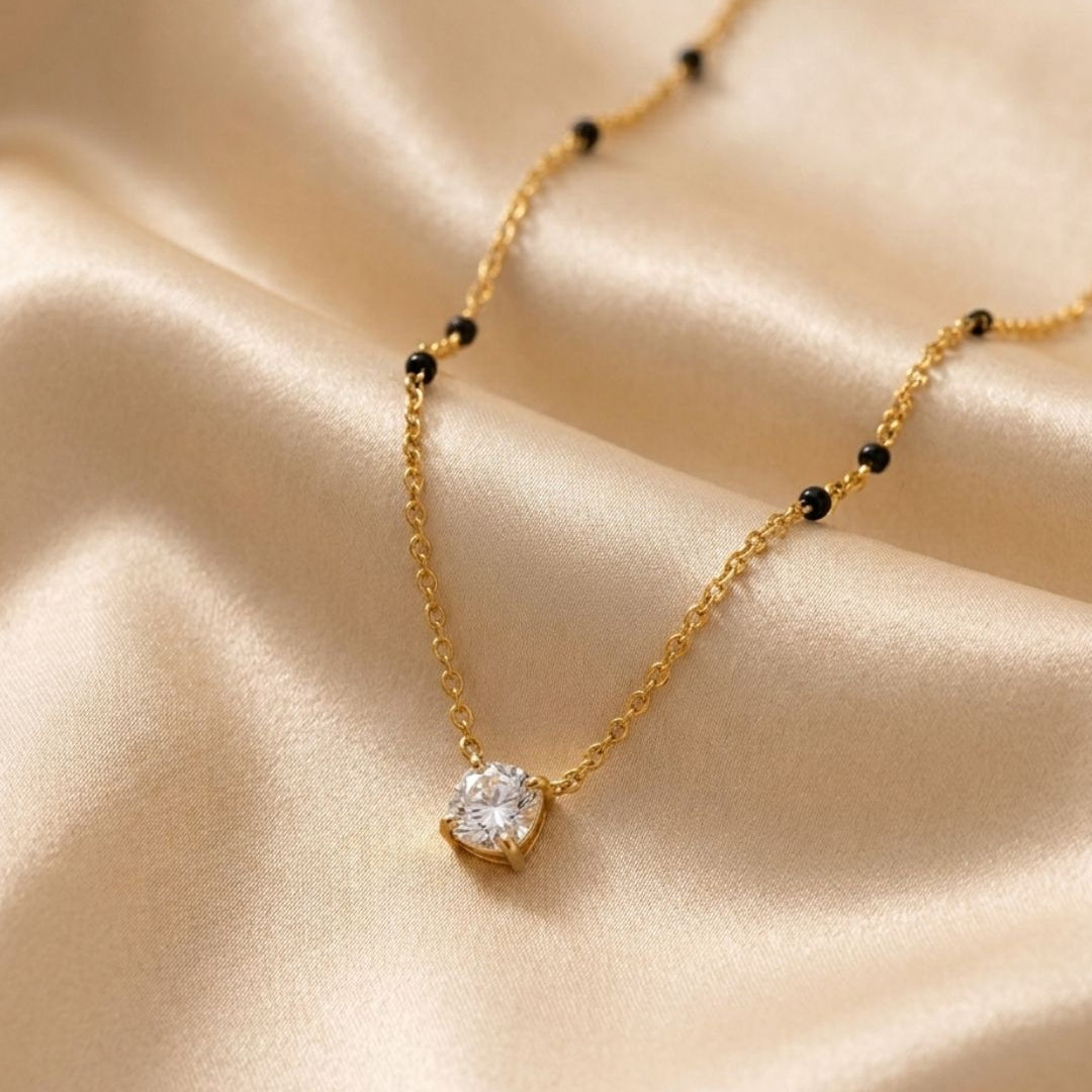 Seraphina Solitaire Beaded Gold Plated Necklace