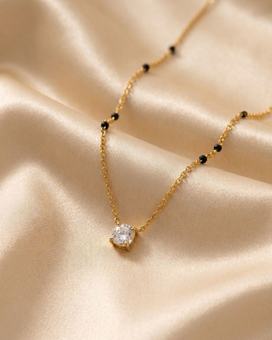Seraphina Solitaire Beaded Gold Plated Necklace