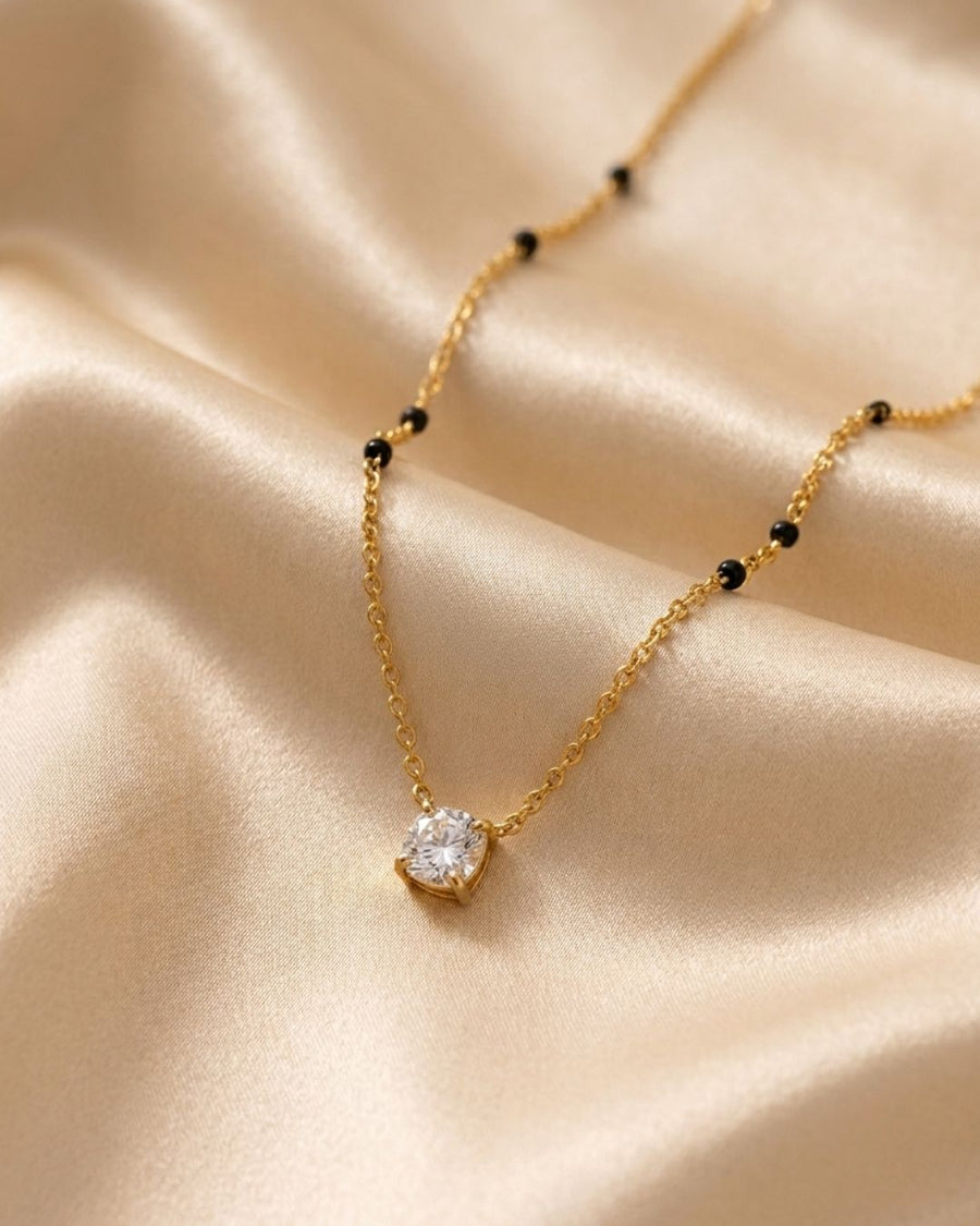 Seraphina Solitaire Beaded Gold Plated Necklace