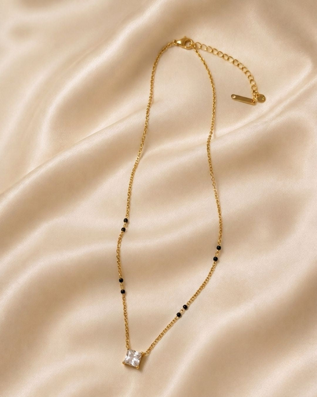 Seraphina Solitaire Beaded Gold Plated Necklace
