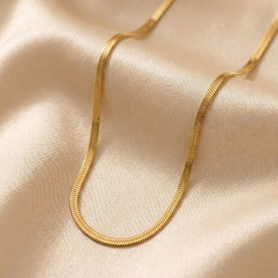 Aura Classic Flat Herringbone Gold Plated Necklace