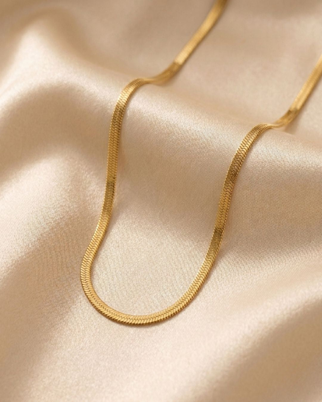 Aura Classic Flat Herringbone Gold Plated Necklace