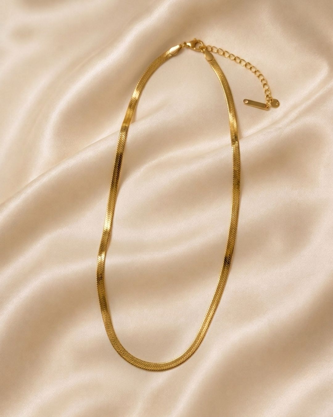 Aura Classic Flat Herringbone Gold Plated Necklace