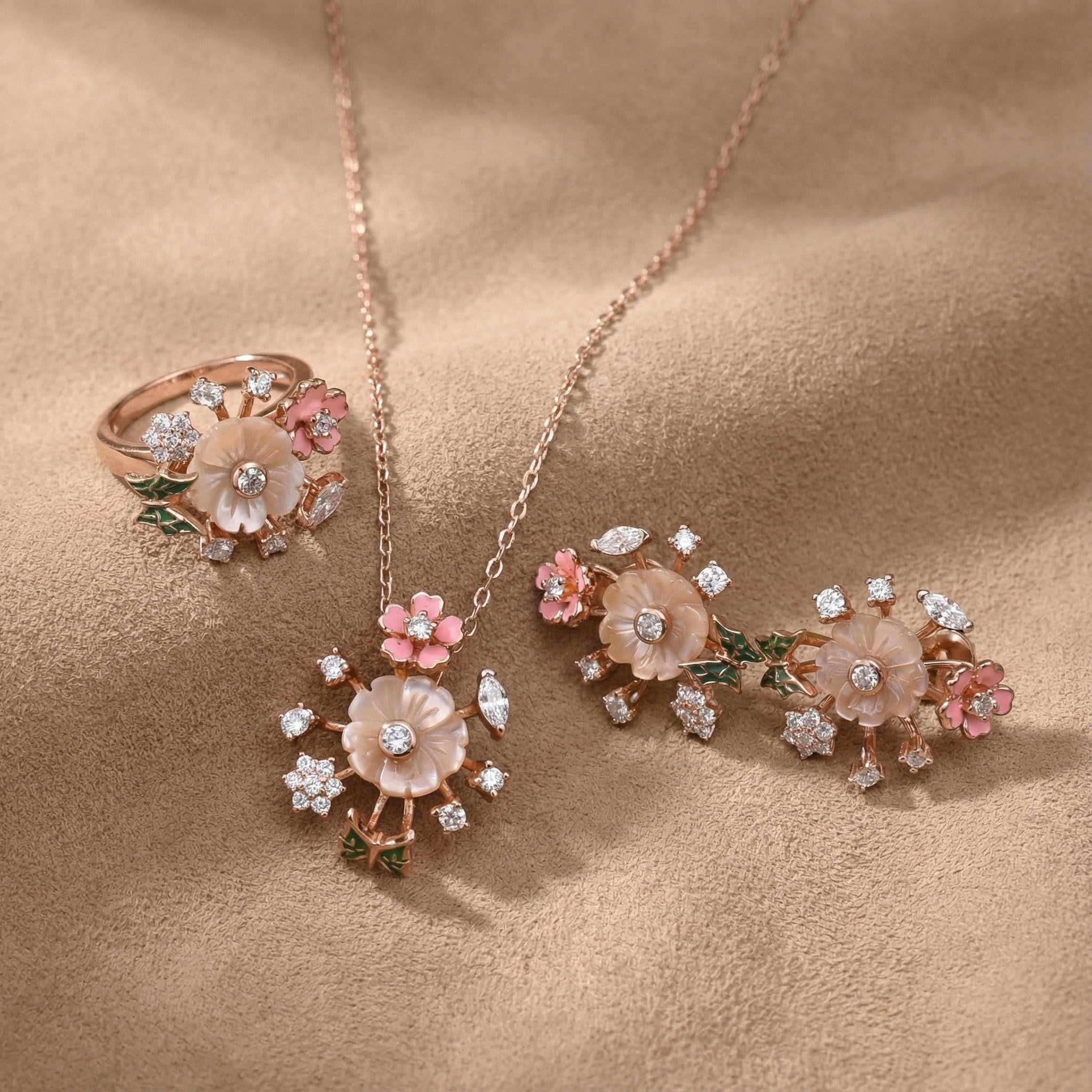 Silver Rosa Aurea Jewelry Set for Women (Rose Gold)