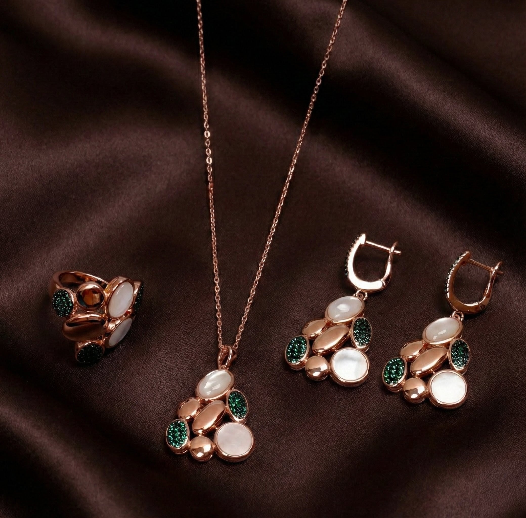 Silver Lustré Verde Jewelry Set for Women (Rose Gold)