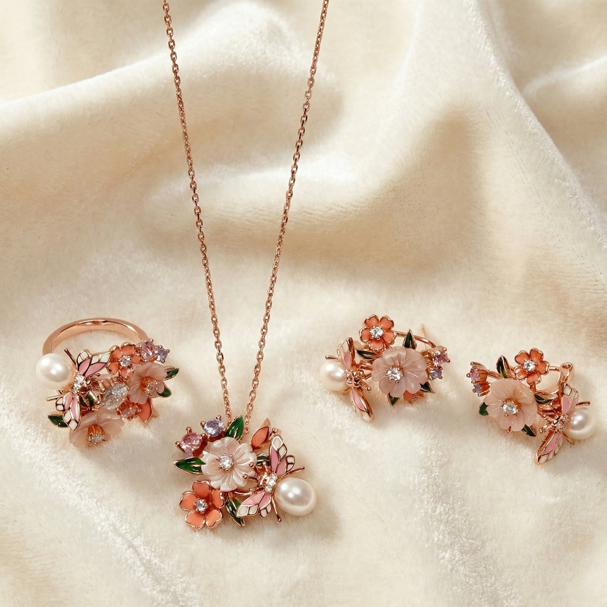 Coralé Fleur Silver 925 Jewelry Set (Rose Gold)