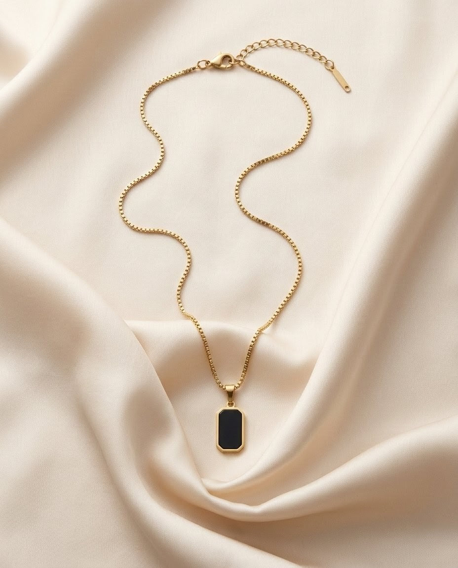 Black Stone Tag Necklace