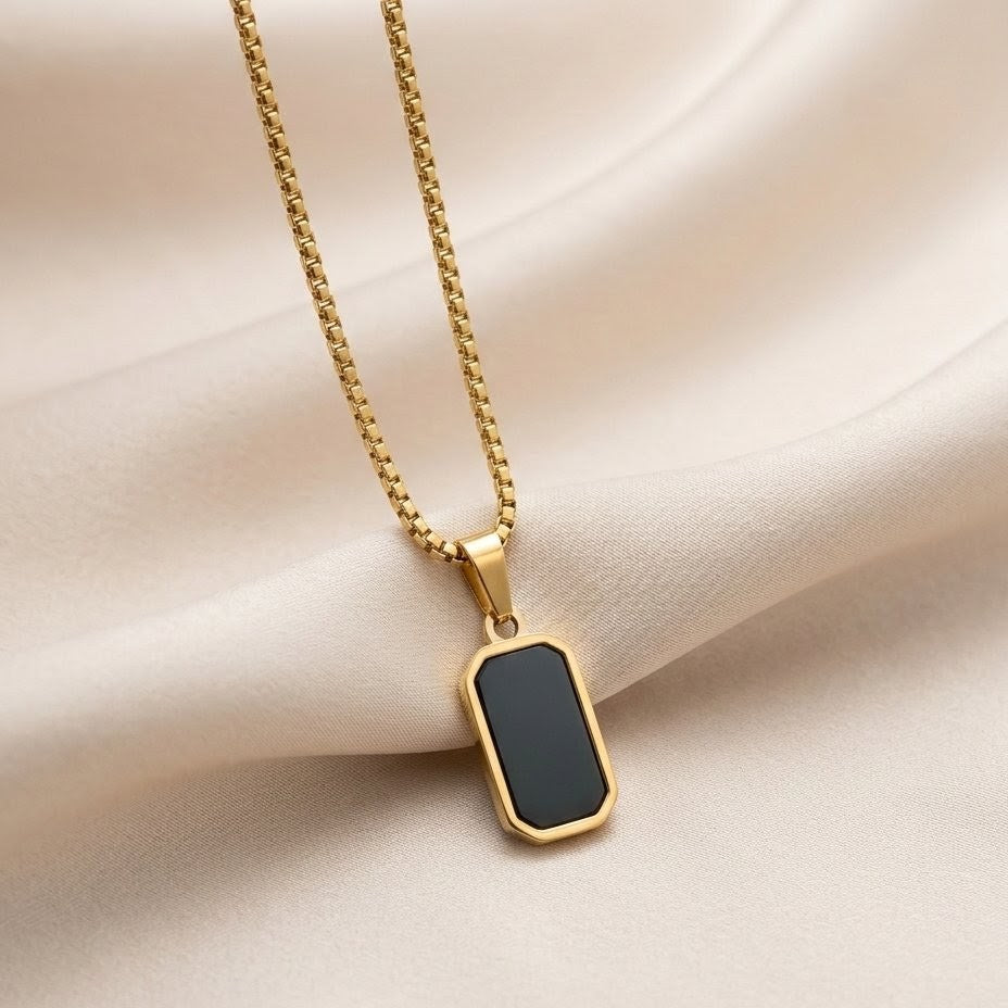 Black Stone Tag Necklace