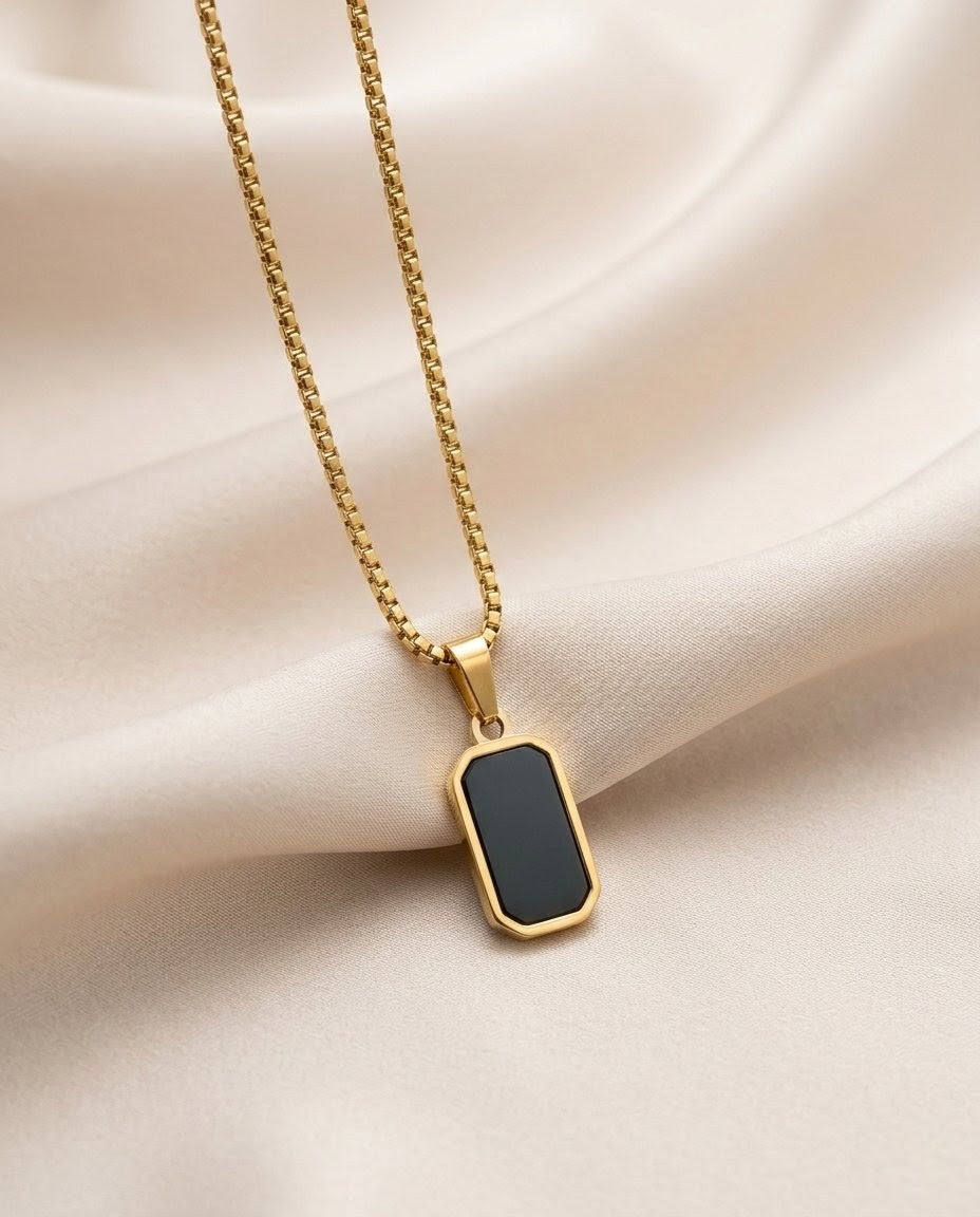 Black Stone Tag Necklace