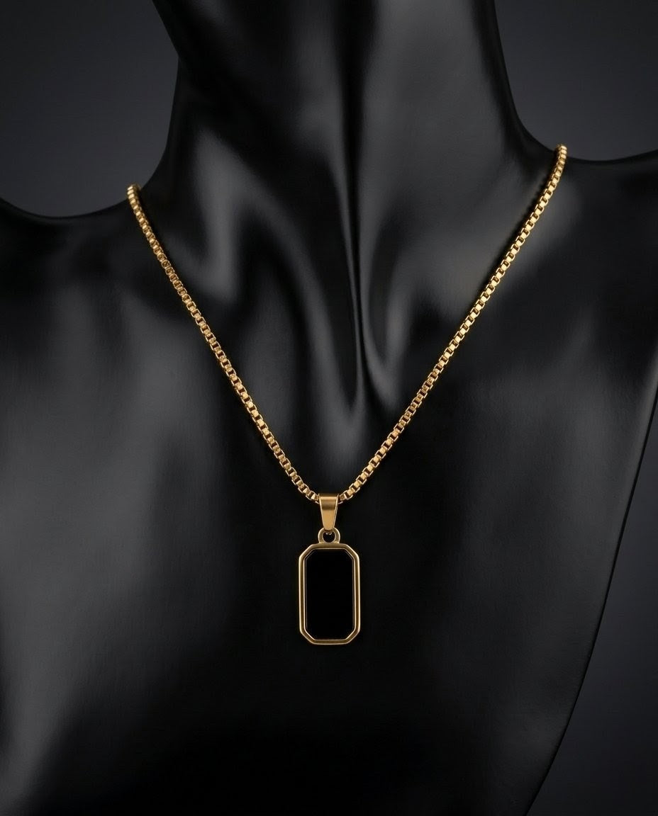 Black Stone Tag Necklace
