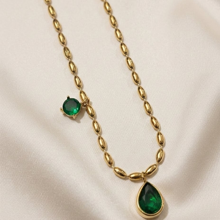 Emerald Dual Charm Necklace