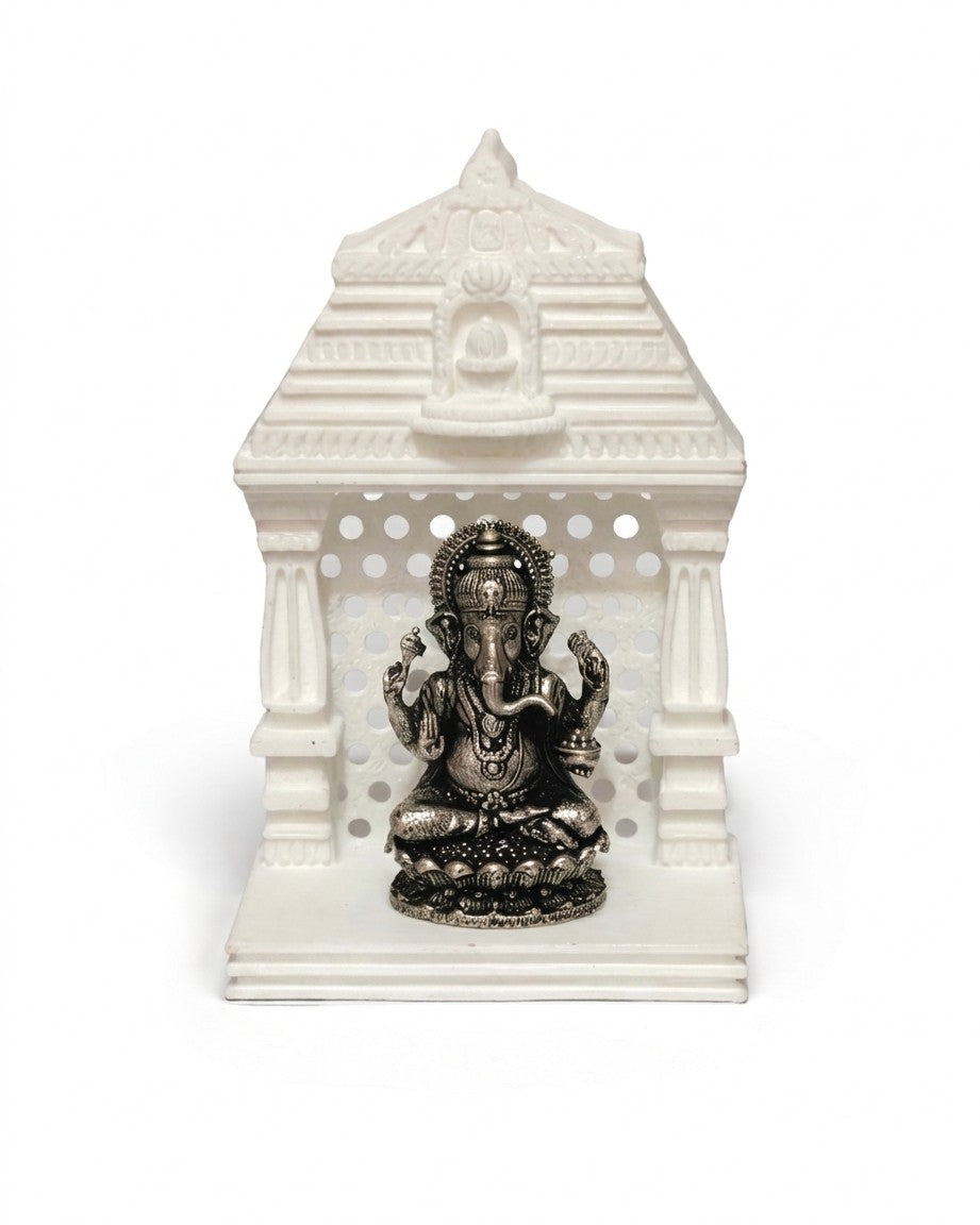 Lord Ganesha Silver Idol With Mandir