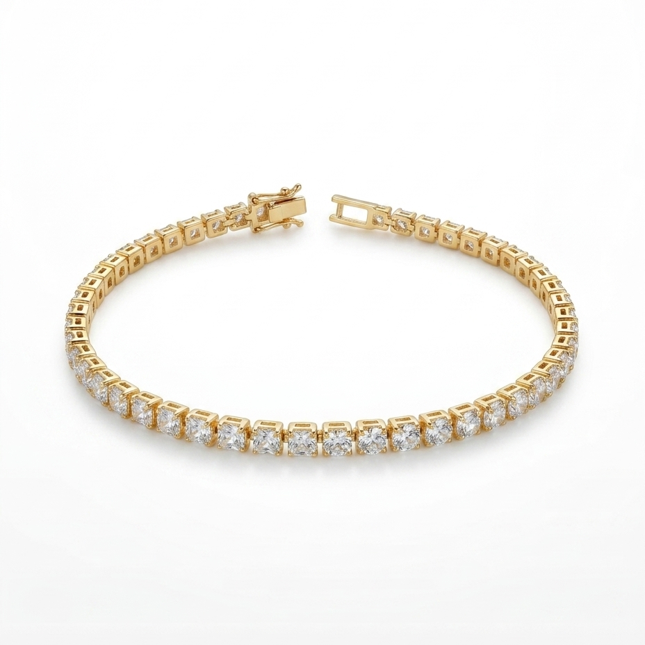 Classic Round Solitaire Crystal Gold Plated Tennis Bracelet