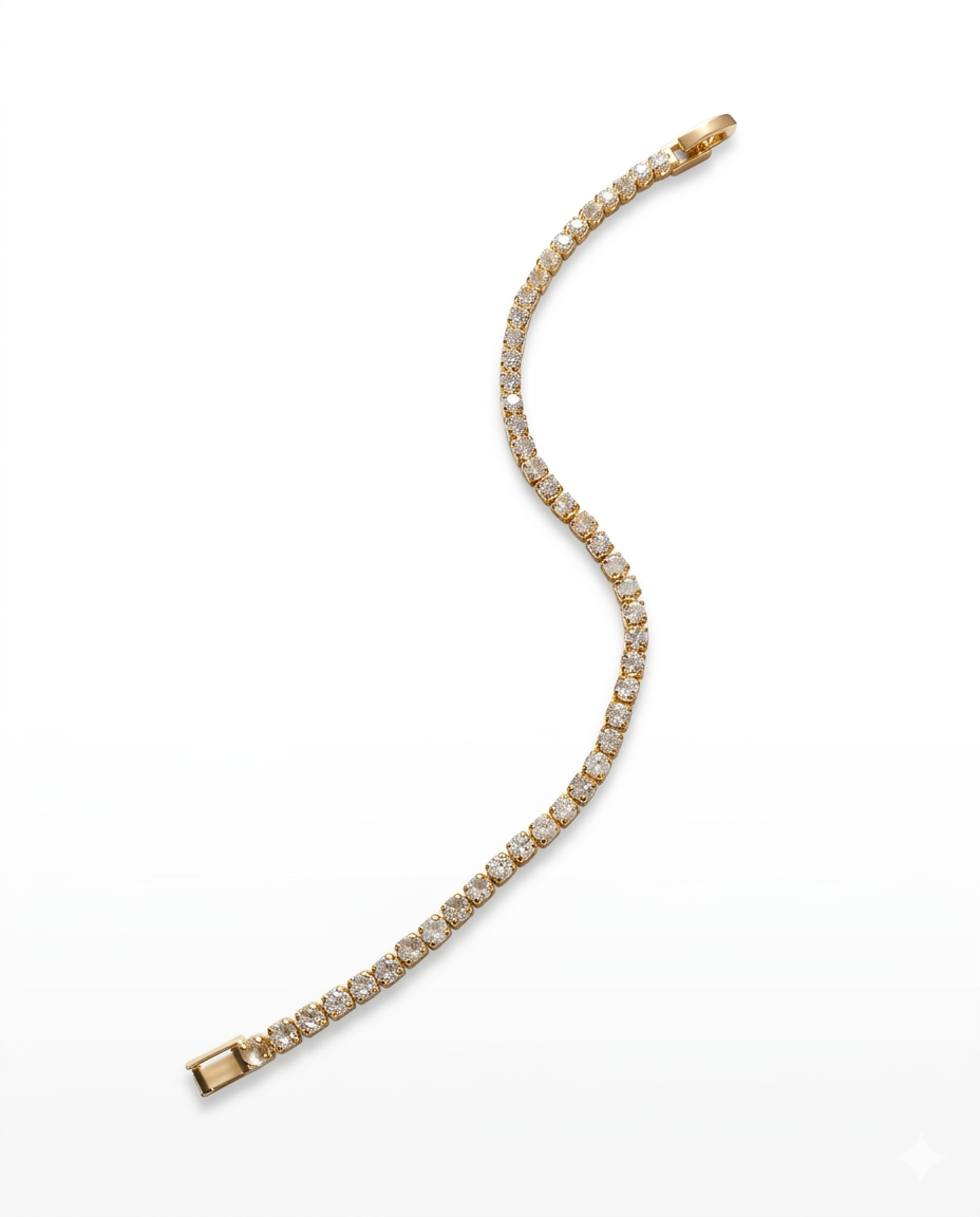 Classic Round Solitaire Crystal Gold Plated Tennis Bracelet