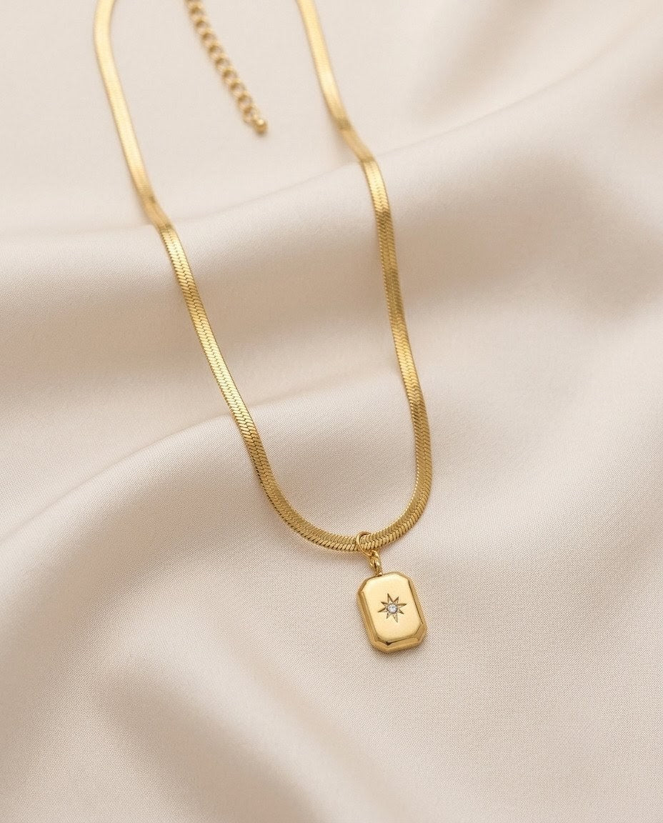 Celestial North Star Herringbone Gold Plated Necklace